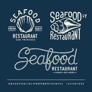 Vintage seafood restaurant layout with handwritten alphabet