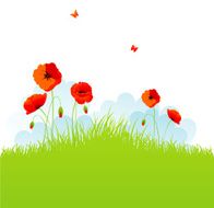 Green grass back with flowers