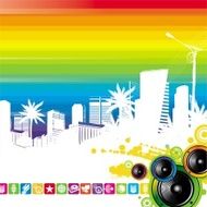 Cityscape and loudspeakers