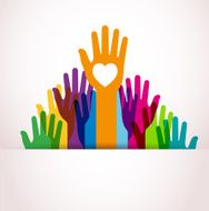 Multicolored raised hands