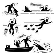 Marine Life Animal Fish Attacking Human Stick Figure Pictogram Icon