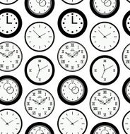 Seamless black pattern texture with contours of round clocks