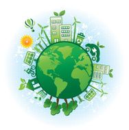 eco green icons with world map