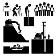 Construction Civil Engineering Earthworks Worker Pictogram Icon Cliparts