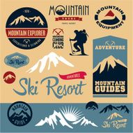 Mountain icons set climbing