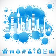 Blue city background with icons