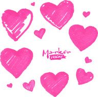 Pink marker painted isolated vector hearts