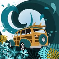 Retro vintage surf Surf&acute;s up series Woody surfboard summer sea N2