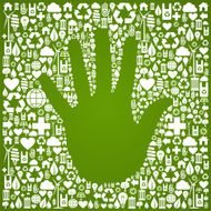 Hand with green icons background