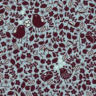 Romantic seamless pattern with birds hearts and flora N2