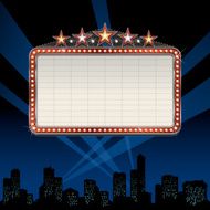 Theater marquee over cityscape