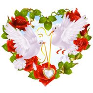 Rose garland and couple dove