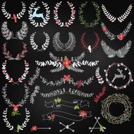 Vector Collection of Chalkboard Christmas Holiday Themed Laurels and Wreaths N2