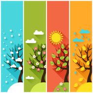 Vertical banners with winter spring summer autumn trees N2