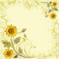 flowers ornament on yellow grunge background (camomiles) N2