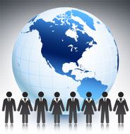 Globe on Business Concept Background with Stick Figures