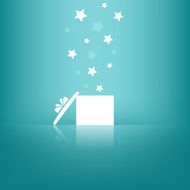 White gift box with stars on blue background