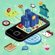 Mobile phone city with icons N2