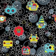 Robot and monsters with bubbles seamless pattern