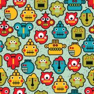 Robot and monsters cute faces seamless pattern