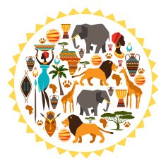 African ethnic background in shape of sun stylized icons
