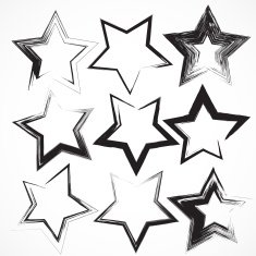 Vector set of grunge star brush strokes