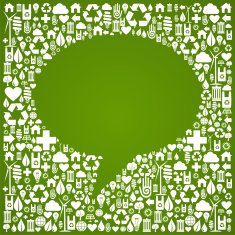 Social media bubble shape over eco icons background