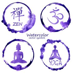 Watercolor set of yoga and buddhism icons N2