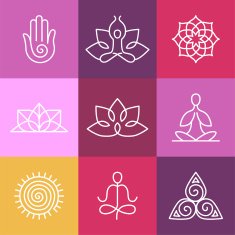 Vector yoga icons and round line signs N2