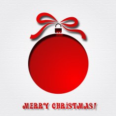 Christmas greeting with red ball and ribbon
