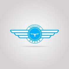 Blue vector sign of quadrocopter with wings