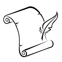 Black silhouette of paper scroll and feather pen Vector illustration
