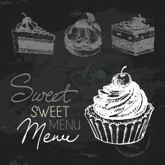 Sweet cakes hand drawn chalkboard design set N2