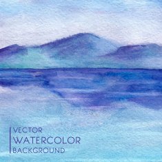 Watercolor landscape with lake and mountains in vector N2