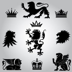 Set of lion and crown heraldry