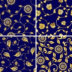Seamless gold-on-blue sari patterns