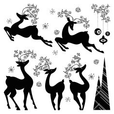 Set of Holiday Reindeer (Black & White) N2