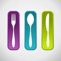 Multicolored cutlery icons set background