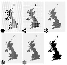 Dotted maps of the United Kingdom in different resolutions N4