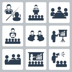 Vector conference meeting icons set