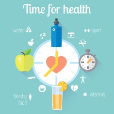 Healthy lifestyle llustration and info graphic Food water sport N2