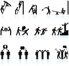 Leadership and Teamwork black & white vector icon set