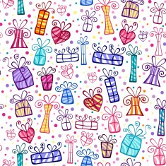Seamless ornament with bright gift boxes