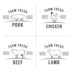 Set of vintage butchery meat stamps and labels N2