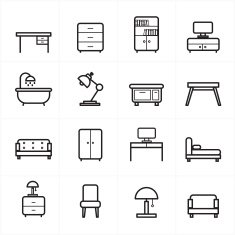 Flat Line Icons For Furniture Vector Illustration N2