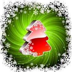 Holiday illustration with shiny 3d Christmas tree on green background