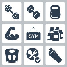 Vector isolated bodybuilding fitness icons set