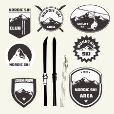 Set of nordic skiing design elements badges and logo patches