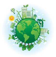 eco green icons with world map