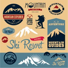 Mountain icons set climbing